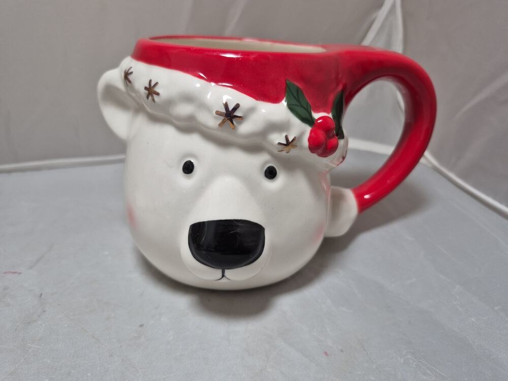 💥 William Sonoma Polar Bear Figural Mug Christmas Holiday Winter Cup 18oz